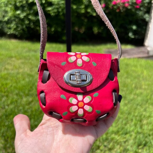 Handmade Mexican Floral Painted Leather Whipstitch Girls Crossbody Bag Purse - Picture 1 of 8